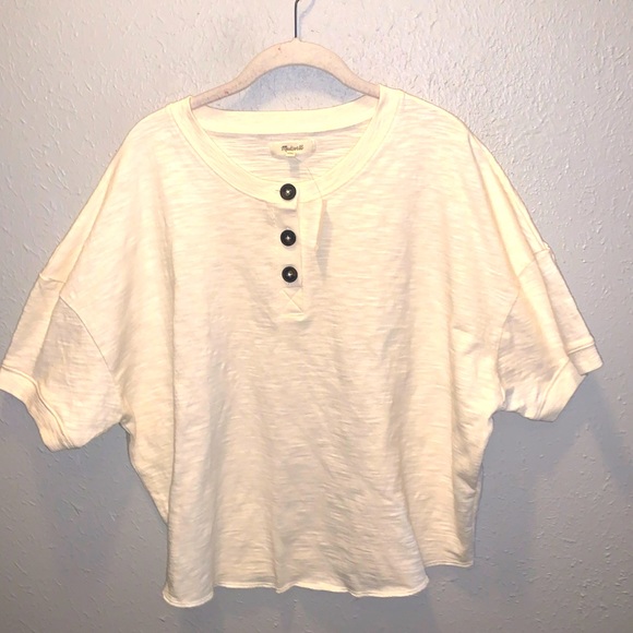 Madewell Tops - Madewell Raw Edge Henley Tee Top Cream Women’s Sz Medium NWT